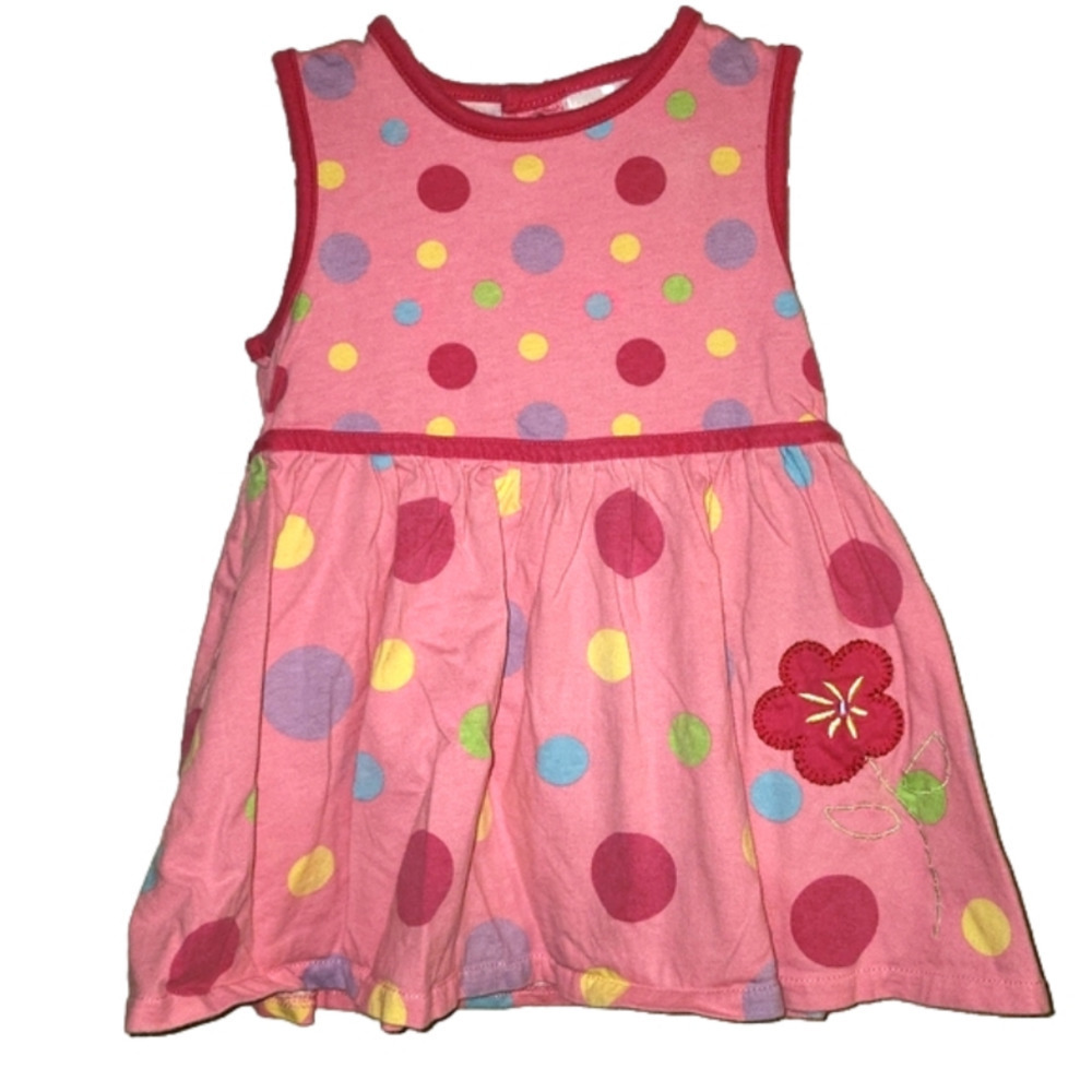 OKIE DOKIE Pink With Multicolor Polka Dot Dress With Flower On Front